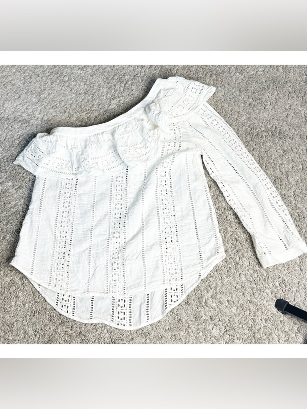 Veronica Beard Cruz Eyelet One-Shoulder Ruffle Top 4 small white cotton cottage - Picture 4 of 12